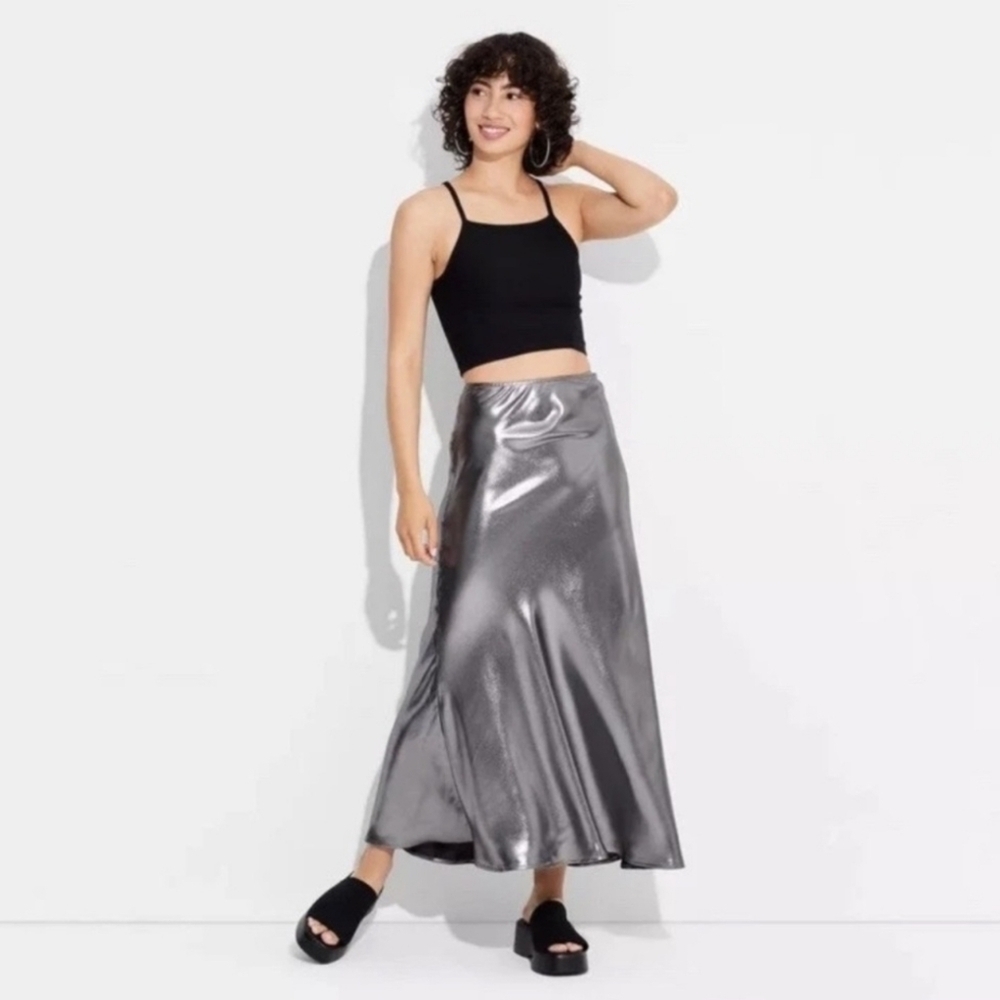 Women's Metallic Trumpet Skirt - Silver - Wild Fable - XXS